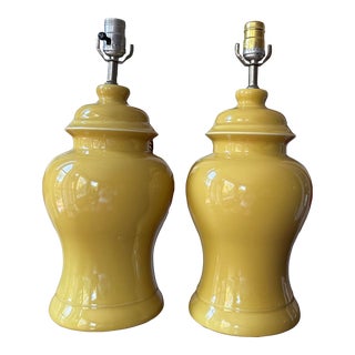 Pair of Yellow Glazed Table Lamps For Sale