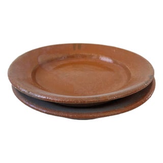 Set of Two Vintage Terra Cotta Salad Plates - Made in Mexico For Sale