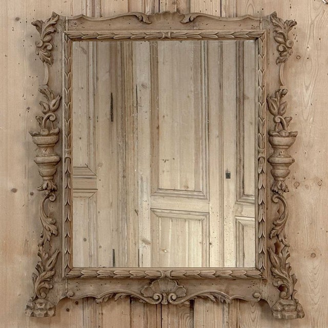 Mid 20th Century Antique Italian Hand-Carved Mirror in Stripped Walnut For Sale - Image 5 of 14