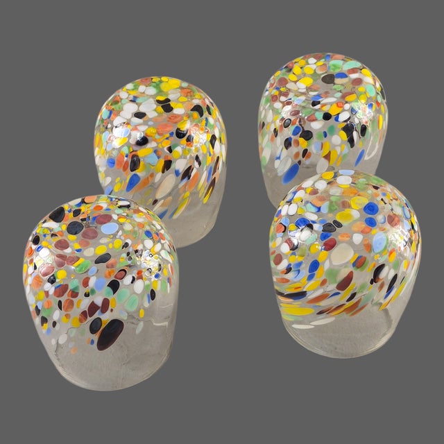 Yellow Late 20th Century Hand Blown Art Glass Confetti Highball Tumbler Glasses - Set of Four For Sale - Image 8 of 9