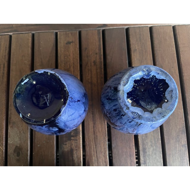 Antique Brush McCoy Cobalt Blue Onyx Art Pottery Drip Glazed Vases 6" - Pair For Sale In Santa Fe - Image 6 of 6