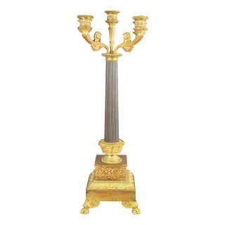 19th Century French Gilt Bronze Five-Light Candelabrum with Fluted Column For Sale