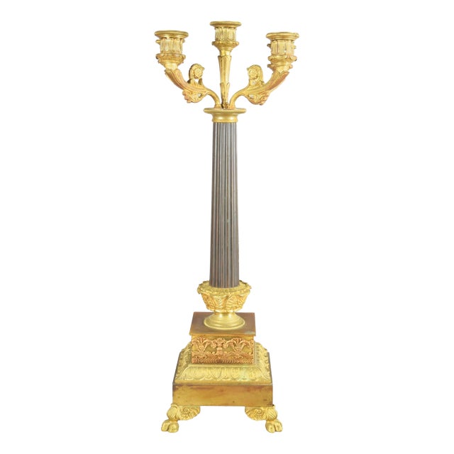 19th Century French Gilt Bronze Five-Light Candelabrum with Fluted Column For Sale