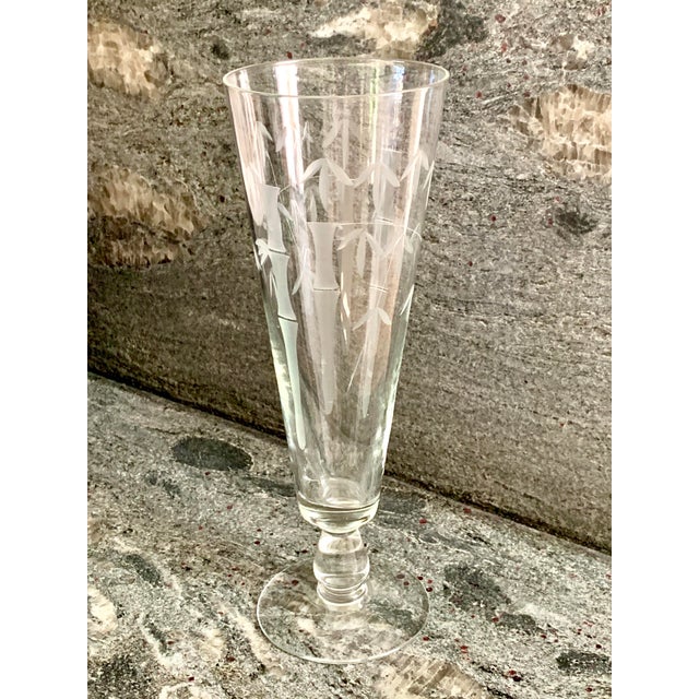 1990s Late 20th Century Bamboo Pattern Etched Stemware - Set of Six For Sale - Image 5 of 11