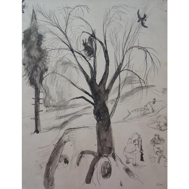 Edouard Goerg, Hunting Scene, Ink Drawing For Sale