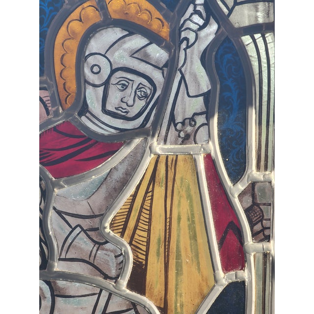 1960s Saint George Slaying the Dragon Stained Glass Panel For Sale - Image 5 of 12