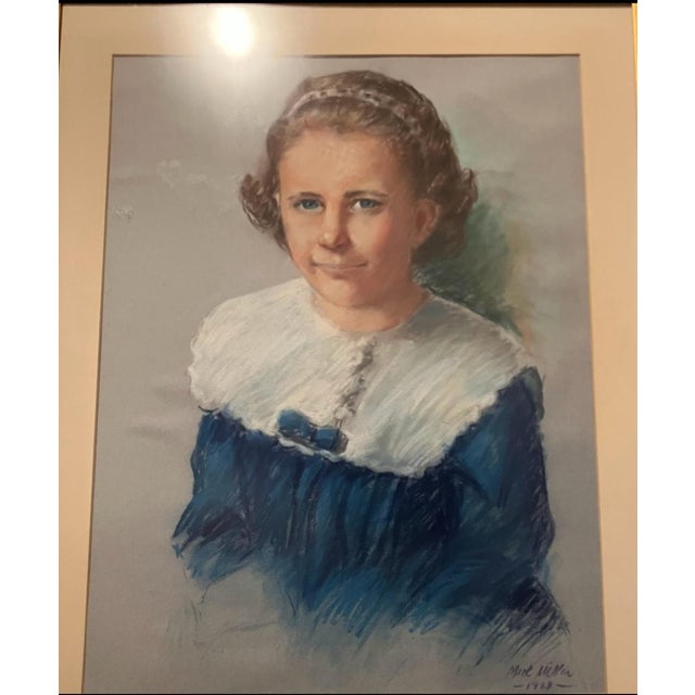1968 Mark Miller MiD- Century Pastel Portrait of a Young Girl For Sale - Image 6 of 10