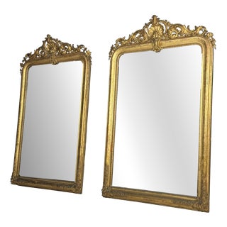 Antique 19th Century French Mirrors with Gilded Frames, Set of 2 For Sale