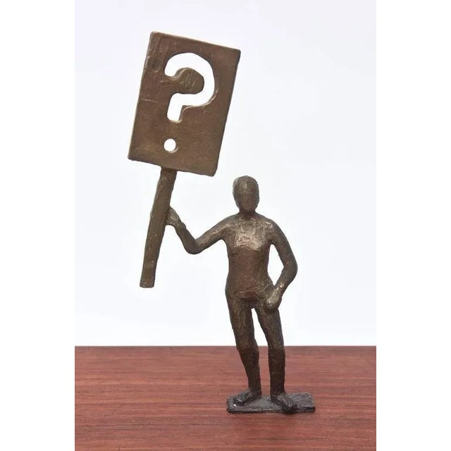 Bronze One of a Kind Signed Bronze on Wood Sculpture Entitled "Ask a Question" For Sale - Image 8 of 11