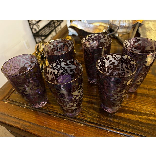 1990s Amethyst With Gold Scrollwork Glasses For Sale - Image 4 of 4