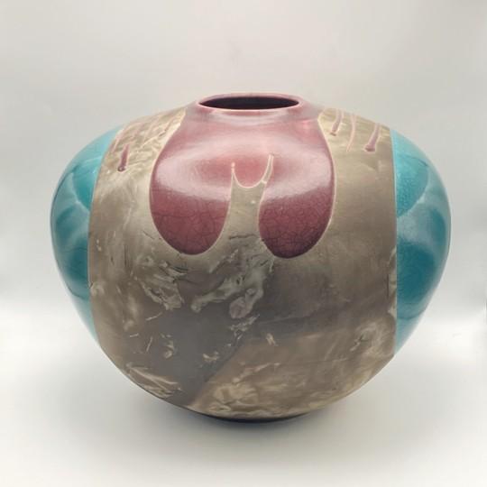 1980s Tony Evans Raku Pottery Vase/Urn 13” Diameter (Signed and Numbered #127) For Sale - Image 5 of 18