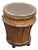 Woven Rattan Drum Side Table + Glass Top, Vintage For Sale