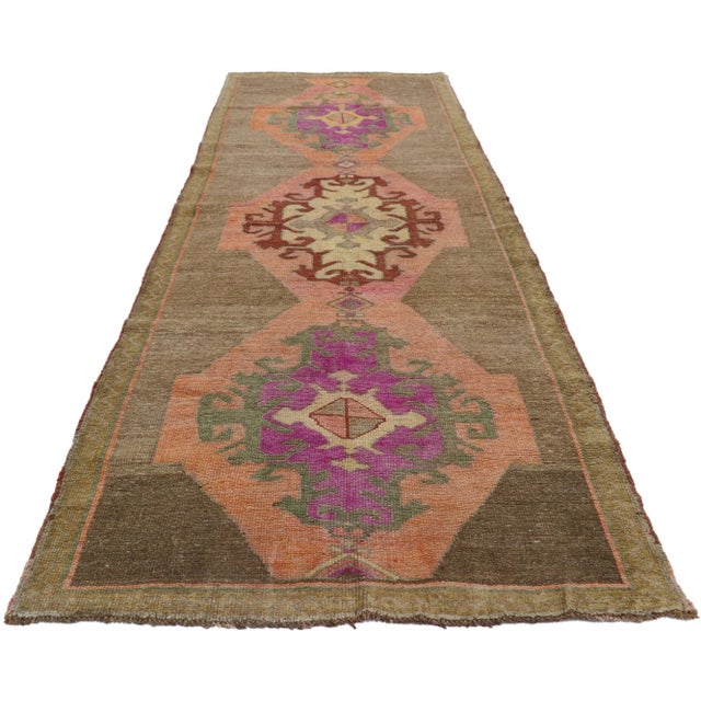 Mid-Century Modern Vintage Turkish Kars Runner Rug - 03'07 X 10'03 For Sale - Image 3 of 9