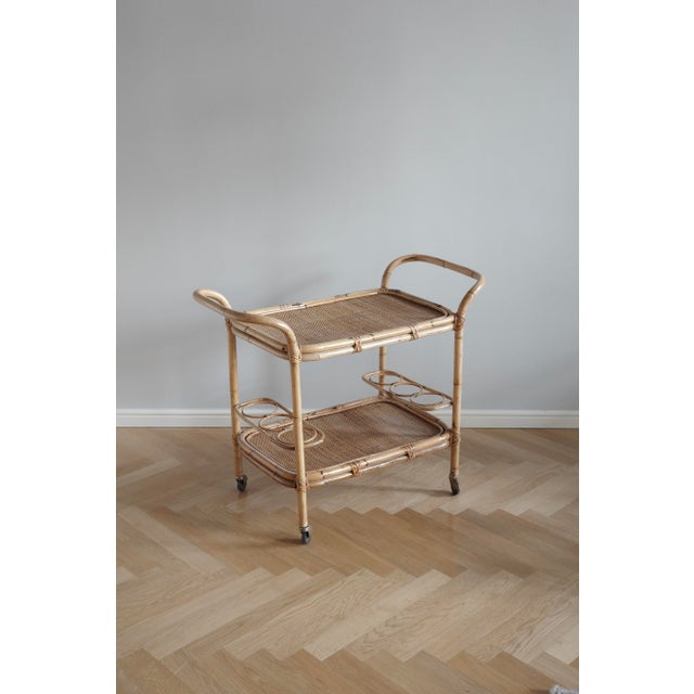 Vintage Rattan and Bamboo Bar Cart, 1980s For Sale - Image 9 of 9