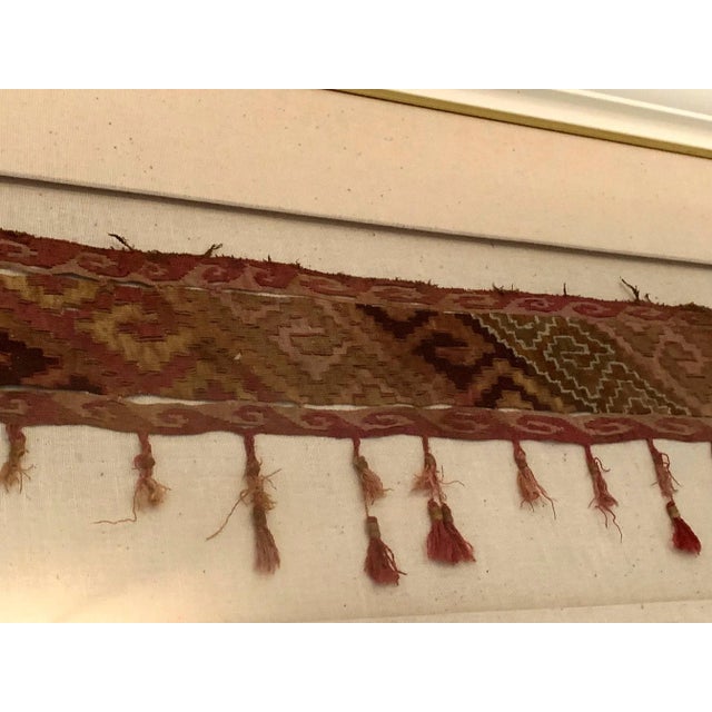 16th Century Large Framed Pre-Columbian Antique Peruvian Textile Fragment Chancay Culture For Sale - Image 5 of 7