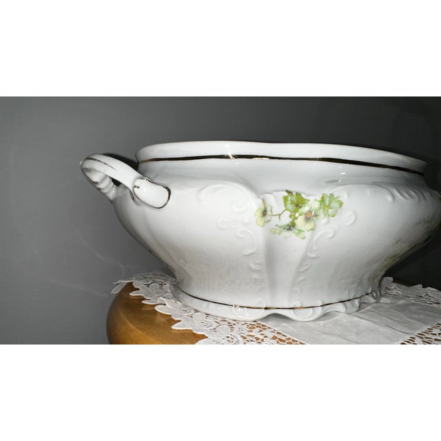 Antique Ls&s Carlsbad Austria Porcelain Tureen, Hand Painted Wild Roses, c.1900 For Sale - Image 9 of 12