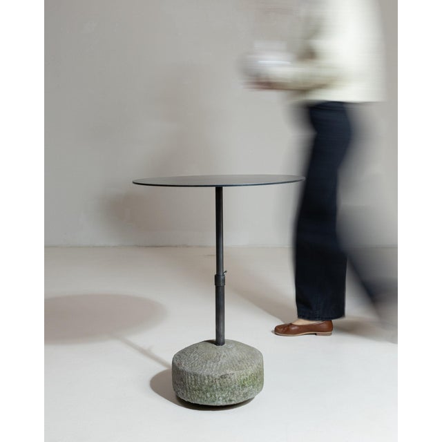 Early 21st Century 21st Century Poland Deep Charcoal Grey Round Stone-Base Side Table For Sale - Image 5 of 10