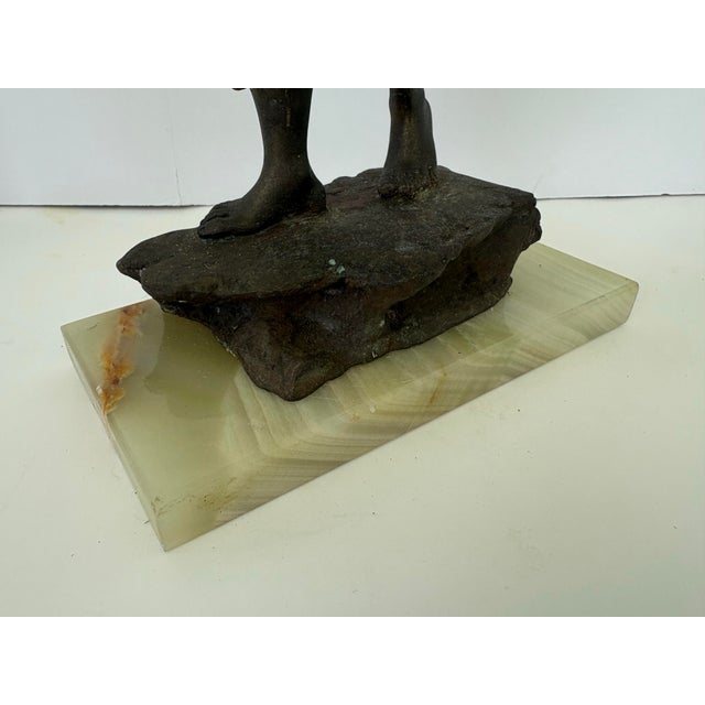Brown Gabriele Parente “La Tamborella” Bronze Sculpture on Onyx Base, 1907 For Sale - Image 8 of 9