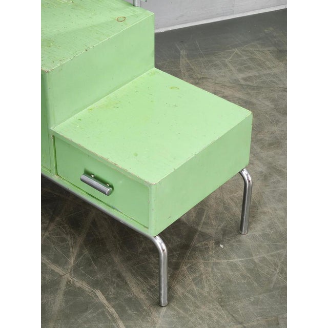 Bauhaus Czech Green Vanity Table with Mirror and Chrome Frame, 1930 For Sale - Image 12 of 18