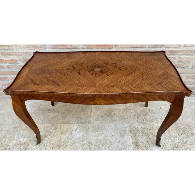 French Marquetry Bronze Ormolu Mounted Center or Coffee Table, 1920s For Sale - Image 4 of 12