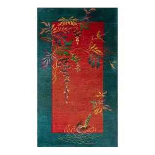 Wonderful Red Color and Unique Floral Antique Chinese Art Deco Rug For Sale