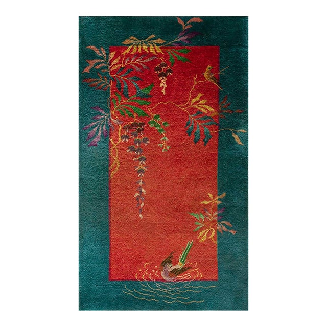 Wonderful Red Color and Unique Floral Antique Chinese Art Deco Rug For Sale
