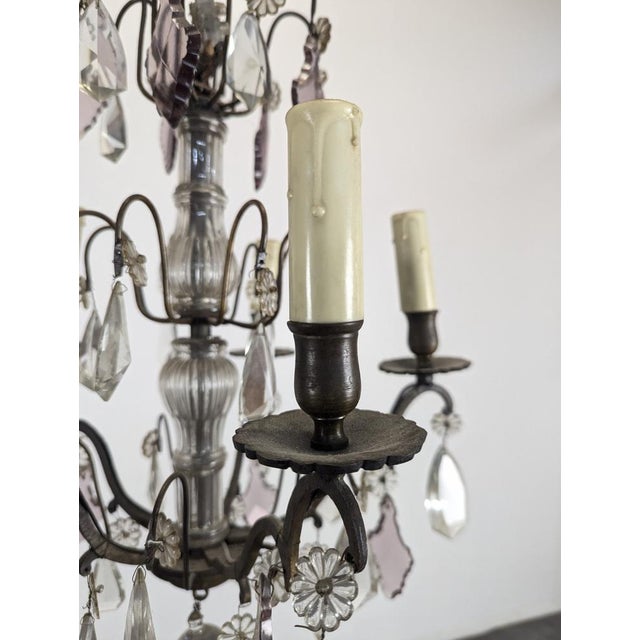 Brown Six-Light Chandeliers with Polychrome Crystal Drops, Set of 2 For Sale - Image 8 of 18