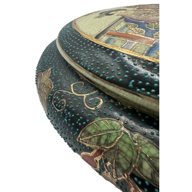 Vintage Royal Satsuma Large Round Lidded Dresser Dish For Sale - Image 10 of 12