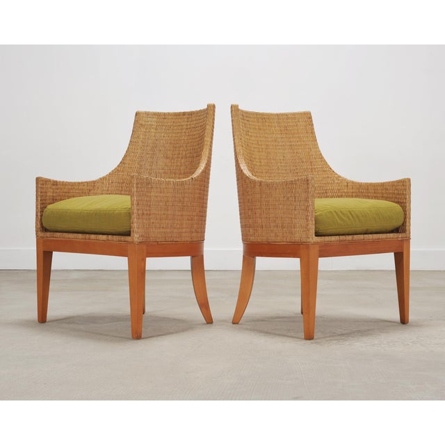 Set of Six McGuire Umbria Woven Rattan Cane Dining Armchairs For Sale In Sacramento - Image 6 of 18