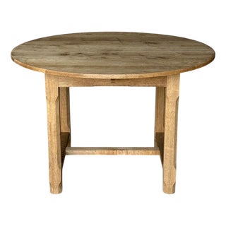 French Round Bleached Oak Farmhouse Dining Table, 1920 For Sale