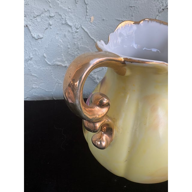 Vintage Hand-Painted Japanese Porcelain Pitcher & Basin Set With Gilt Scroll Handle – Yellow Rose Motif For Sale - Image 12 of 12