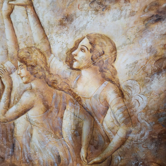 Vintage Sepia-Toned Classical Painting of the Three Graces in Antique Fresco Style For Sale In Chicago - Image 6 of 6