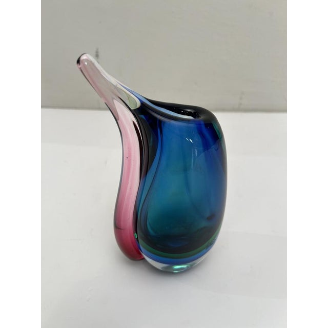 Gorgeous Murano sommerso glass vase by Flavio Poli (Murano, Italy, 1960s). Made of thick blue, red, and green glass. It...