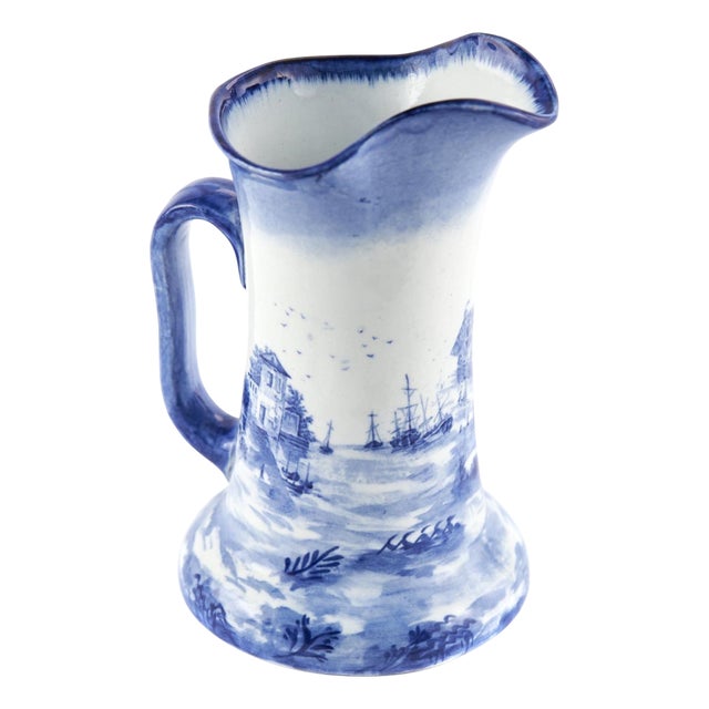Antique Blue and White Norfolk Windmill Jug, 1890 For Sale
