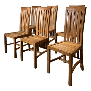 High Back Dining Chairs in Teak, Set of 6 For Sale