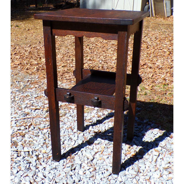 Arts & Crafts Vintage Mission Oak Arts & Crafts Side Table Plant Stand End Table For Sale - Image 3 of 15