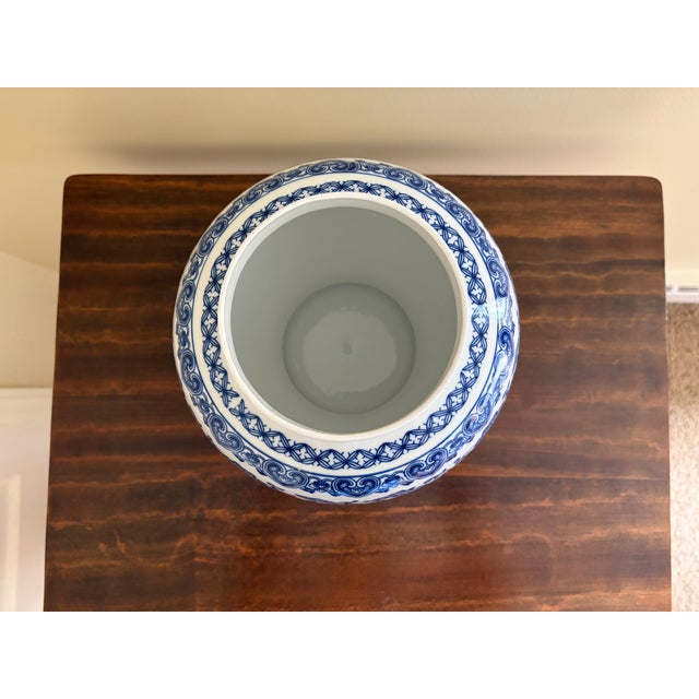 Early 21st Century Chinoiserie Large Blue and White Porcelain Vase For Sale - Image 5 of 6