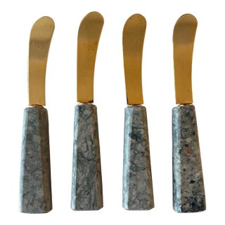 Vintage Marble Stone Serving Spreader Knives For Sale
