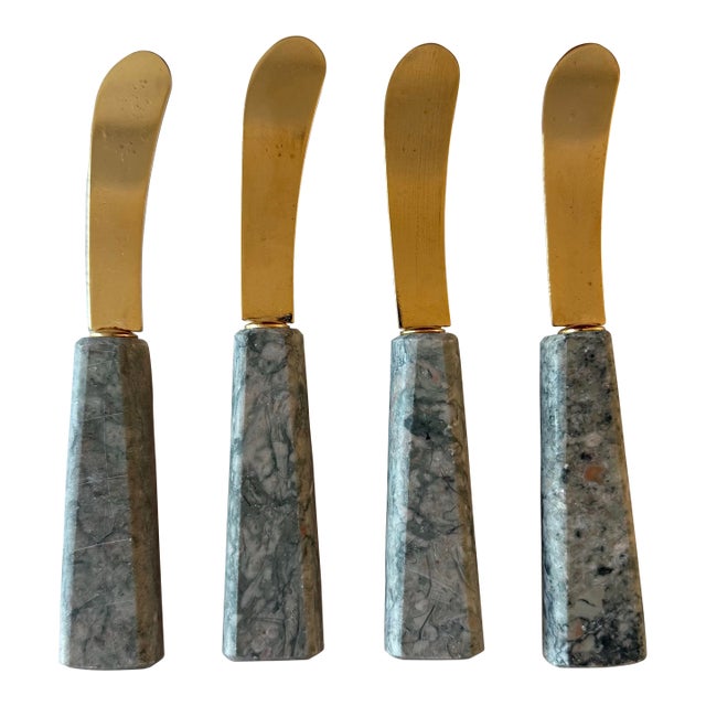 Vintage Marble Stone Serving Spreader Knives For Sale