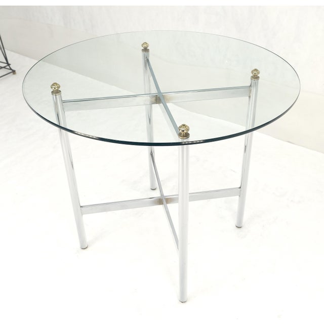 Late 20th Century Italian Chrome & Brass X Base Round 36" Diameter Top Gueridon Breakfast Table For Sale - Image 5 of 8