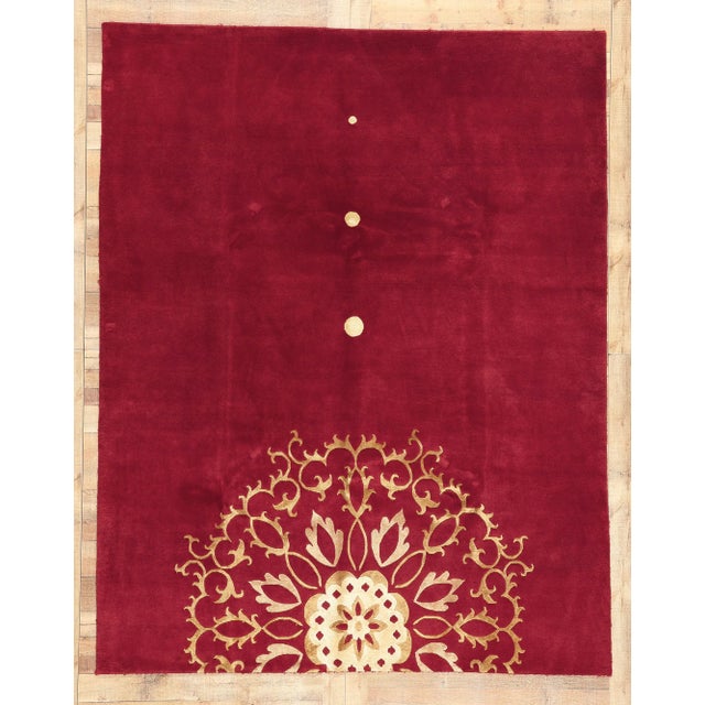 Late 20th Century Red Chinese Rug With Floral Mandala, 07'09 X 09'10 For Sale - Image 9 of 10