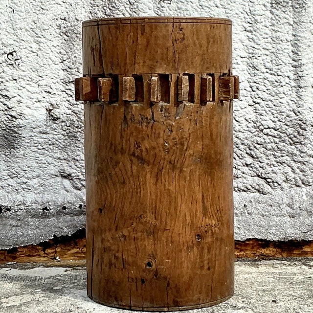 Late 20th Century Vintage Boho Water Mill Wood Gear Pedestal For Sale - Image 5 of 6