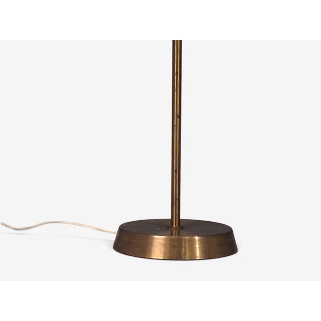 Wood 1950s Swedish Modern, Floor Lamp, Teak, Brass, Pleated Floral Fabric For Sale - Image 7 of 10