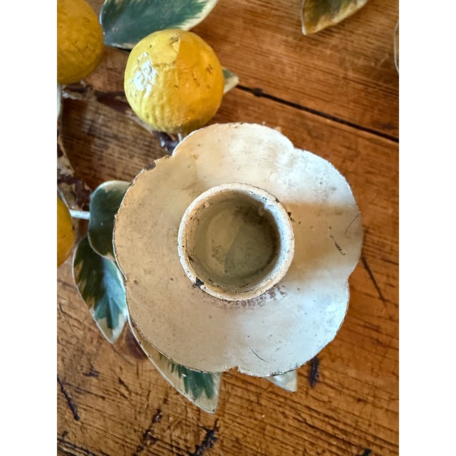 Vintage Tole Peinte Lemon Branch Candle Holders- Set of 3 For Sale - Image 13 of 16