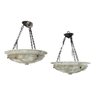Charles Edwards Alabaster Dish Light W Floral Motif and Embellished Banding, Pair For Sale