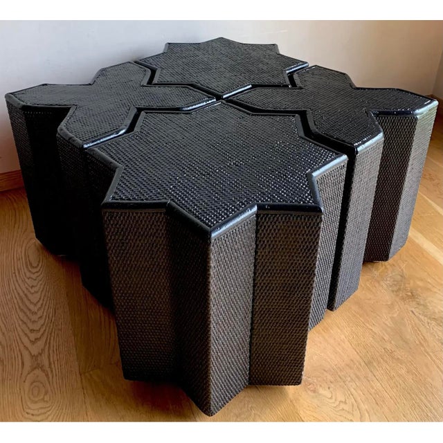 Contemporary 1960s Vivai Del Sud Woven Rattan and Cane Italian Star and Cross "Stella and Croce" Tables - Set of Four For Sale - Image 3 of 16