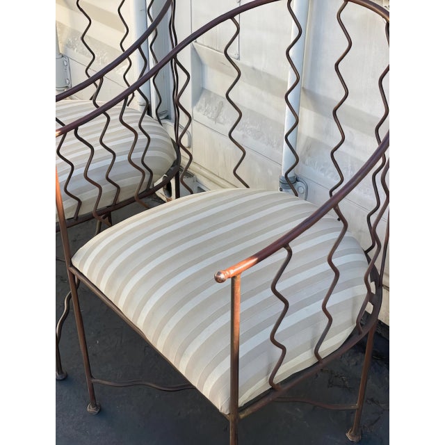 1940s Vintage French Wrought Iron Wavy Scalloped Arm Chairs - a Pair For Sale - Image 4 of 4