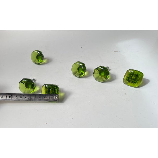 Chartreuse Vintage Swedish Green Glass Knobs, 1960s, Set of 6 For Sale - Image 8 of 11