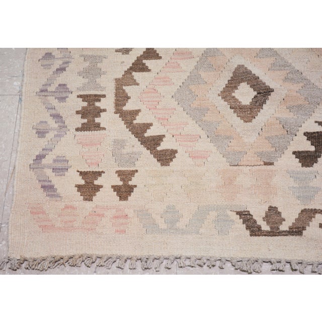 Afghan Tribal Natural Color Hand Made Organic Wool Maimana Kilim,5'x6'6" For Sale - Image 4 of 5