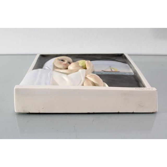 1950s Madonna del Navigatore on Glazed Ceramic Bas-Relief by Igni Torino, Italy, 1940s For Sale - Image 5 of 11